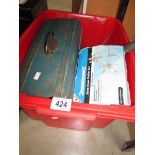 A box and a small tool box of hand tools including spanner, socket set etc.