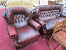 A leather 3 seat sofa and chair.