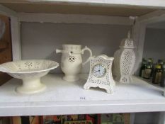 4 items of Royal Creamware porcelain including puzzle jug.