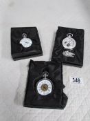 3 boxed Heritage collection pocket watches including Moonphase and skeleton,