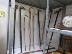 11 assorted walking sticks.