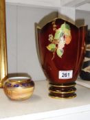 A Carlton ware Rouge Royale spider vase and a Noritake desert scene bowl.