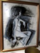 A framed and glazed nude study signed Lewis Davies '96.