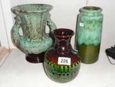 3 German pottery vases.