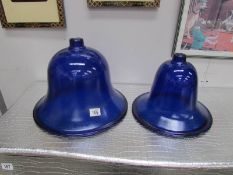 2 blue glass domed cloche's