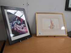 A framed and glazed watercolour signed Alan Stark and a Japanese print.