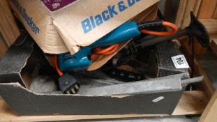 A box of lead working tools and a wood hand drill.