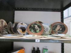 A shelf of assorted collector's plates.