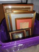 A box of assorted watercolours, painting etc including Gypsy scene, rural, farming, coastal etc.