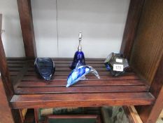 A glass dolphin and 3 other items of glass.