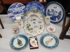 A mixed lot of china including Royal Crown Derby, Belleek vase, Limoges plates, Spode vase etc.
