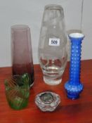 A Caithness Romeo & Juliet vase, a spiral vase, Victorian vaseline jug etc.