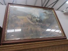 A framed and glazed GWR steam train print 'Racing the train' after Don Breckon