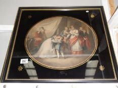 An early 19th century oval tinted 16th century scene.