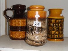 3 German pottery vases.