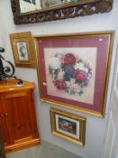 3 framed and glazed floral pictures.