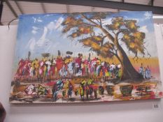 An oil on canvas Tribal scene