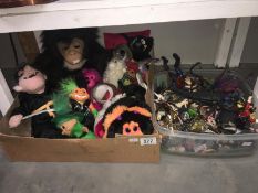 A box of toys and a box of fantasy and gothic style toys and figures etc