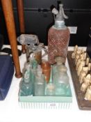 A collection of glass bottles,