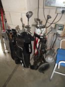 3 golf bags and clubs etc