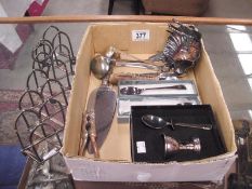 An interesting collection of metal and silver plate items including and a silver plate folding