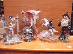 A collection of 4 fantasy figures including Discworld Clarecraft Death on Binky (all a/f)