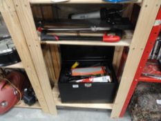 A box of tools including chisels etc and other tools