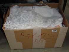 Textiles - a large box of linen including tablecloths,