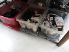 A large quantity of electrical accessories including cables, timer switches,