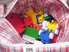 A bag of plastic building blocks