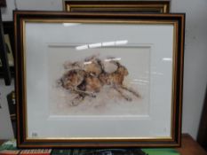 A fine Limited Edition framed and glazed print of Running Hares