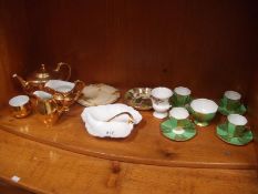 A Royal Worcester gold style teapot etc, 4 Royal Doulton cups & saucers & creamer ,