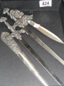 4 gothic / skeleton topped knives