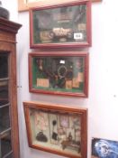 Three 3D framed dioramas including Sport,