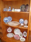 An assortment of china including plates, trinket pots, Delft figures, Royal Worcester,