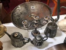 A quantity of silver plate items including tray,