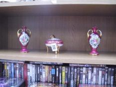 A Limoges trinket box on legs and 2 French handpainted miniature vases