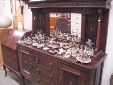 An oak hall sideboard / cabinet with mirror back