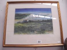 A framed and glazed watercolour White Cliffs scene