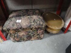 A footstool and small upholstered storage box