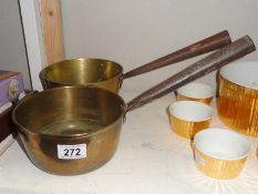 2 19th century brass saucepans