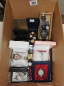 A mixed lot, including cased sets of costume jewellery and watches, ladies watches etc.