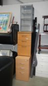 2 wooden office drawers & a set of plastic storage drawers
