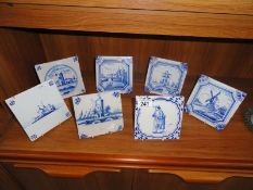 7 Delftware blue & white tiles