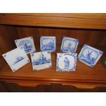 7 Delftware blue & white tiles