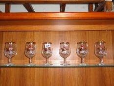 A set of 6 mid 20th century glasses with hunting scene dipiction