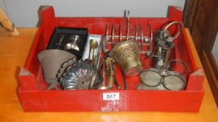 A quantity of silver plated items including toast rack etc.