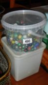 2 tubs of vintage glass marbles