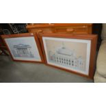 2 framed & glazed architectural prints