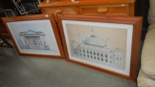 2 framed & glazed architectural prints